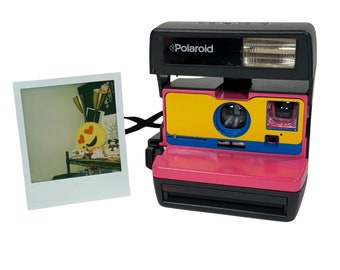 Ready To Go! Upcycled Pink, Yellow and Blue Polaroid 600 OneStep