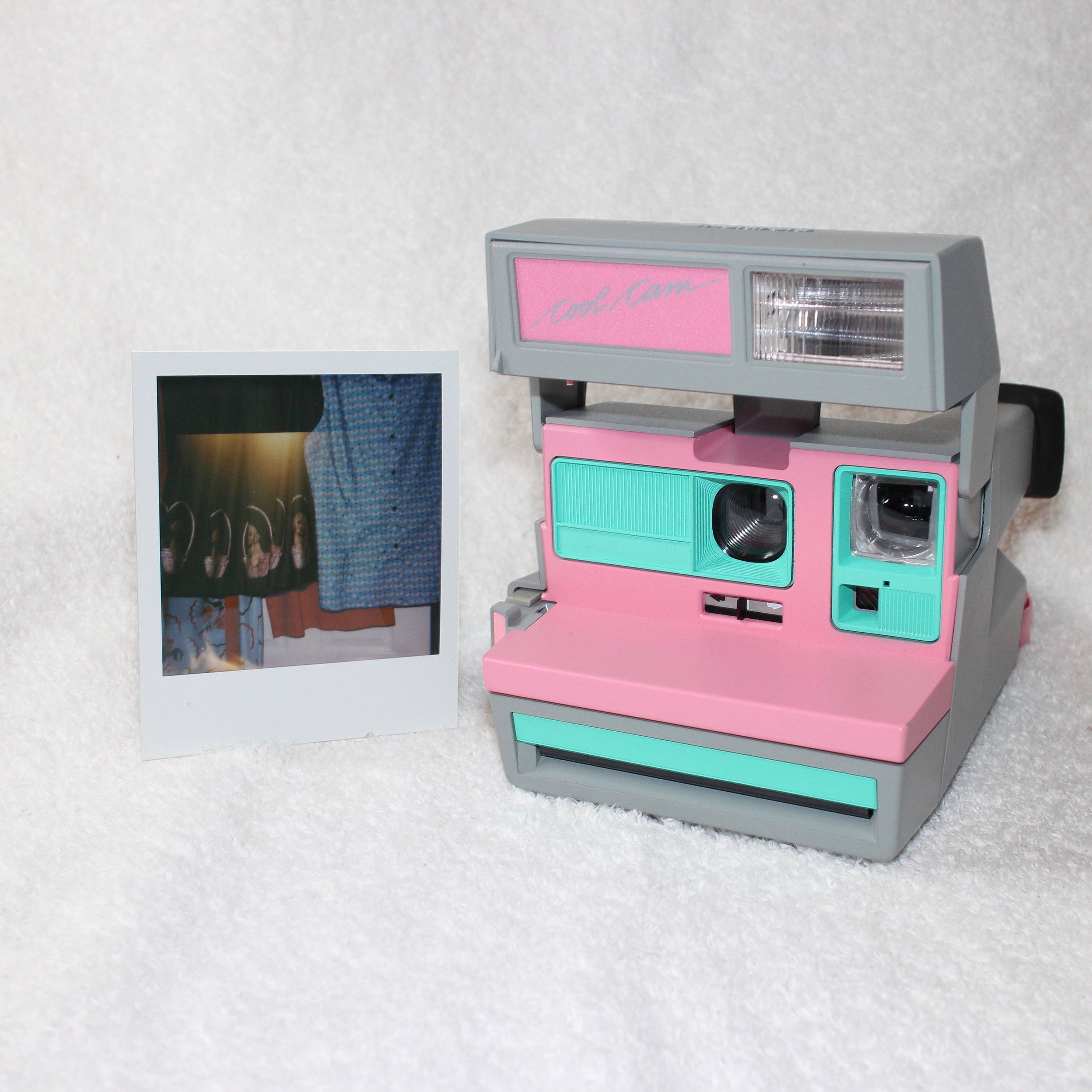 Download Pink CoolCam 600 Polaroid Camera Upcycled with Retro Green - Cleaned and Tested