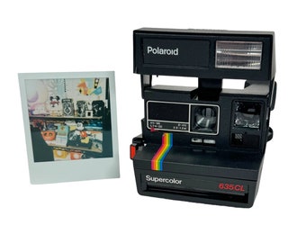 Polaroid Supercolor 635CL originale a strisce arcobaleno con primo piano - Rinfrescata - Funziona alla grande, testata e pulita