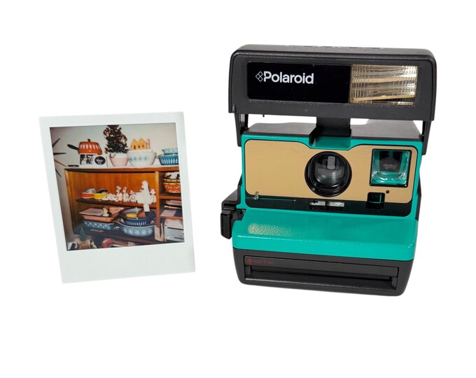 Green and Brushed Gold Polaroid 600 OneStep - Refreshed, Cleaned, Tested, and Ready For Fun