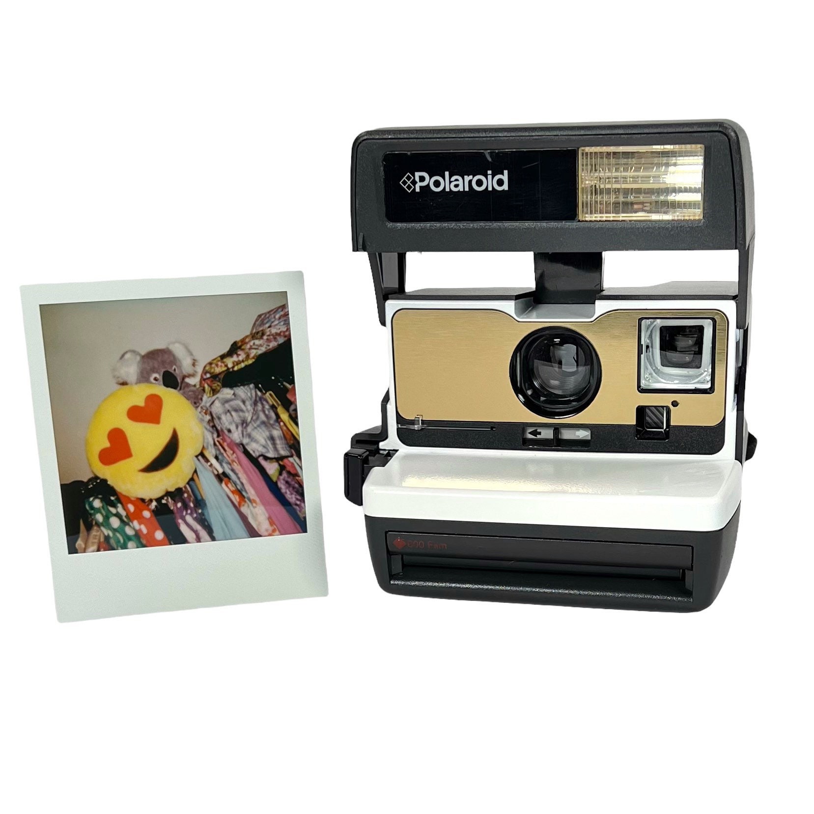White & Brushed Gold Polaroid 600 OneStep Refreshed, Cleaned, Tested