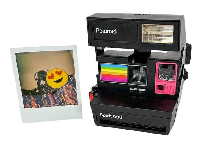 Polaroid Spirit 600 with Upcycled pink and rainbow face - Refreshed, Cleaned and Tested