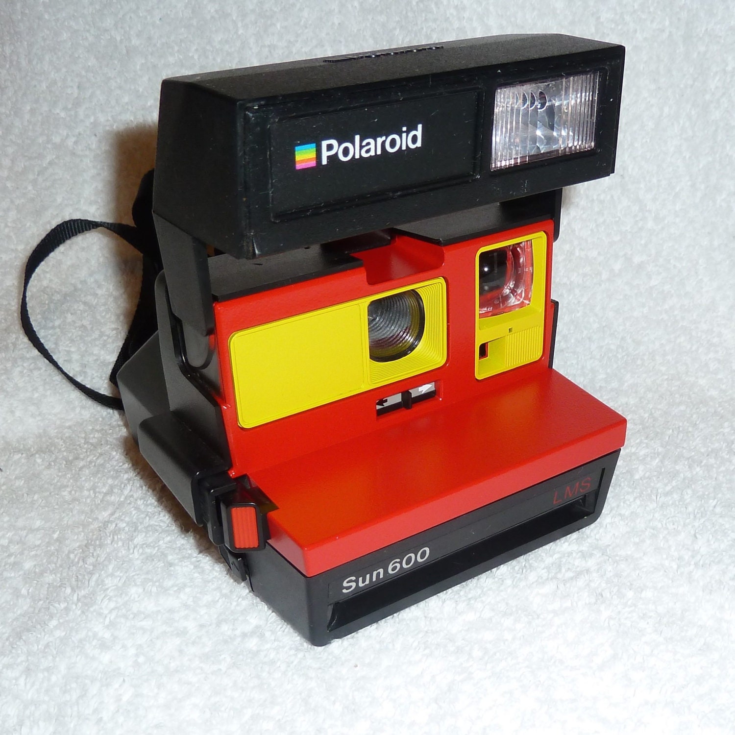 Sun 600 Polaroid Camera Ready To Use Upcycled With Red and Yellow