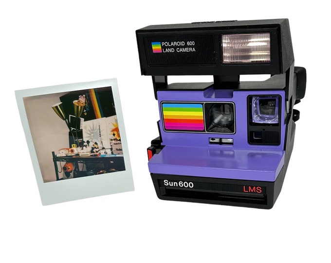 Polaroid Sun OneStep 600 with Upcycled purple and rainbow face - Refreshed, Cleaned and Tested