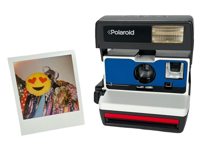 Upcycled White, Blue and Red  Polaroid 600 OneStep - Refreshed, Tested, and Ready For Fun