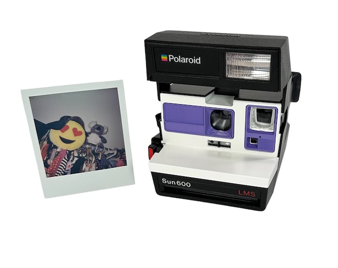 Polaroid Sun 600 with Upcycled White and Purple face - Refreshed, Cleaned and Tested