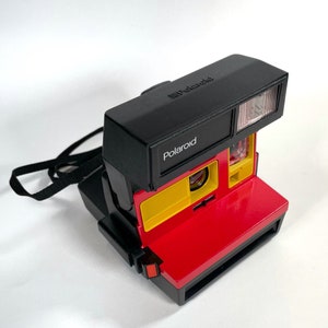 Polaroid Sun 600 with Upcycled yellow and red face Refreshed, Cleaned and Tested image 2