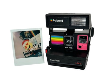 Polaroid Sun 600 with Upcycled Pink and rainbow face - Refreshed, Cleaned and Tested