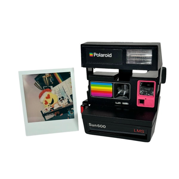 Polaroid Sun 600 with Upcycled Pink and rainbow face - Refreshed, Cleaned and Tested