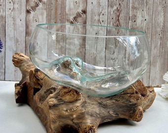 Bol à fruits / Bol en bois flotté / Bol en verre fondu / Bol sur bois flotté / Sculpture de bol / Bol à fruits / Bol Pot pourri / Peut être personnalisé