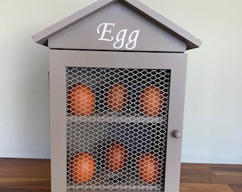 Egg House Box - Egg Cupboard Cabinet - Egg Holder Countertop Kitchen Storage - Wooden Grey Wire Door 2 Tier 30cm