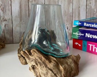 Molten Glass on Driftwood / Molten Glass Bowl / Melted Glass Bowl / Driftwood Vase / Pot Pourri Bowl
