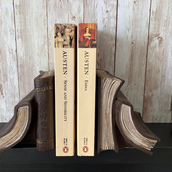 Book Bookends / Book Holder / Bookends Vintage Style /  Vintage Book Ends / Shelf Book Decor /   Brown Faux Books