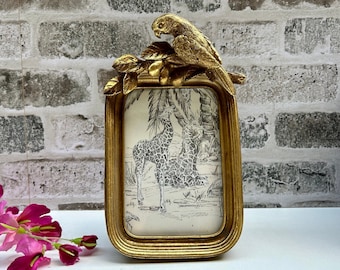 Cadre photo perroquet / Cadre photo doré 6 x 4 po. / Cadre photo oiseau / Cadre photo doré / Cadre art déco / Cadeaux perroquet / Peut être personnalisé