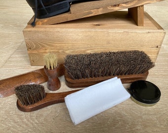 Shoe Shine Kit - Shoe Cleaning Kit - Box Shoe Shine Kit - Shoe Polish Brush Horn Dauber Box