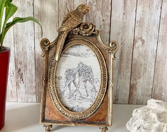 Cadre photo ovale de style vintage, cadre photo oiseau perroquet doré 4 x 6, cadre décoratif pour portrait pouvant être personnalisé