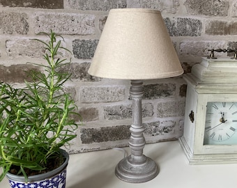Grey Table Lamp / Wooden Table Lamp / Slim Table Lamp / Gray Lamp / Lamp for Bedroom Living Room / Lamp with Shade / Grey Interiors 38cm