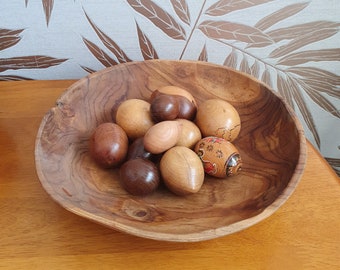 Bol en racine de teck / bol à fruits en bois rustique / bol sculpté à la main / bol en bois fait main / cadeau de pendaison de crémaillère / peut être personnalisé