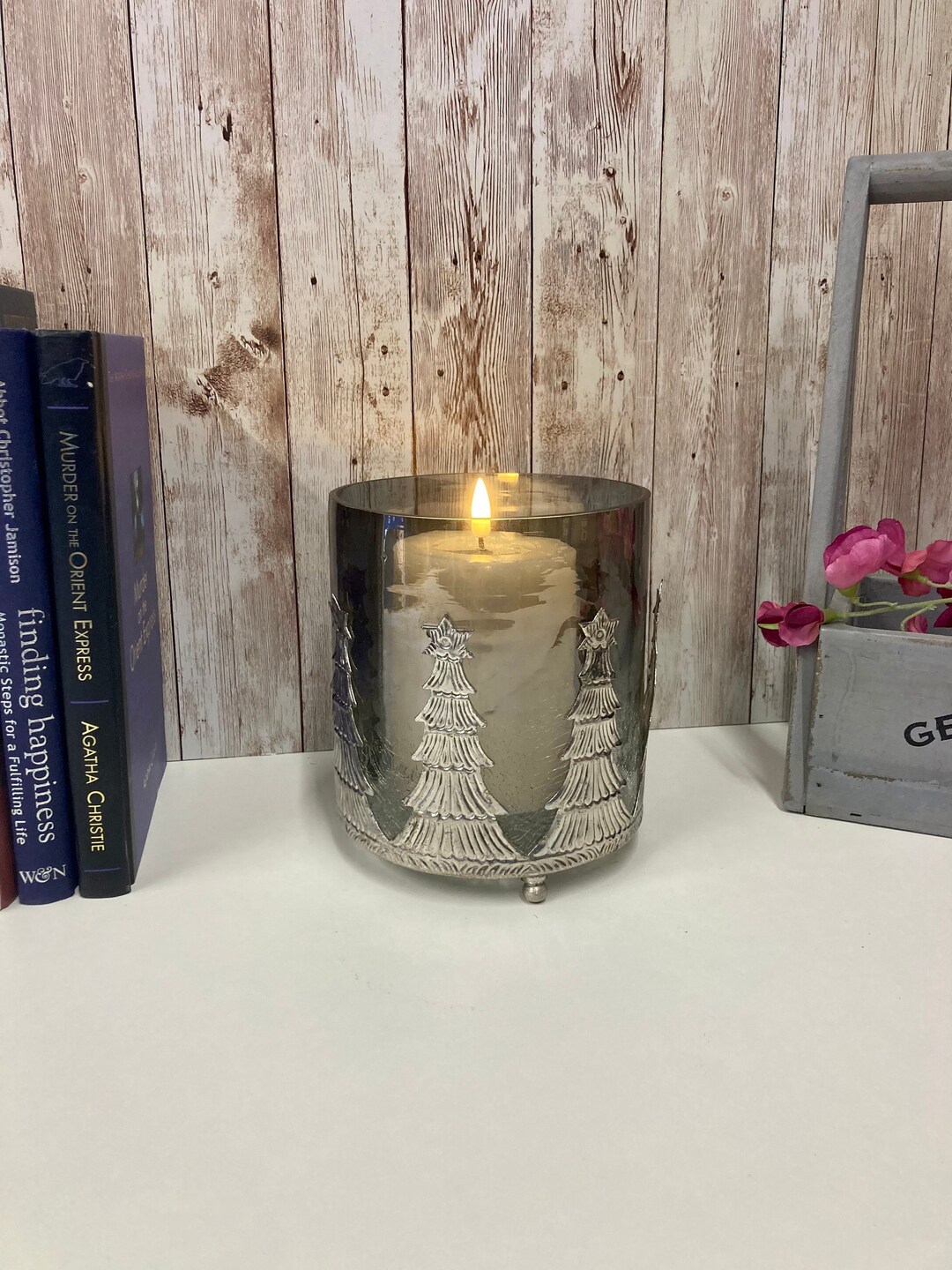 Glass Tealight Holder Candle Holder Silver Christmas Trees Christmas