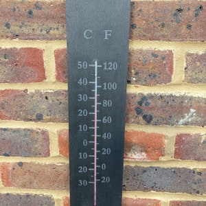 Thermomètre en ardoise pour jardin extérieur, instrument de température, gris, cadeau pour jardinier, 45 x 10 cm / personnalisable