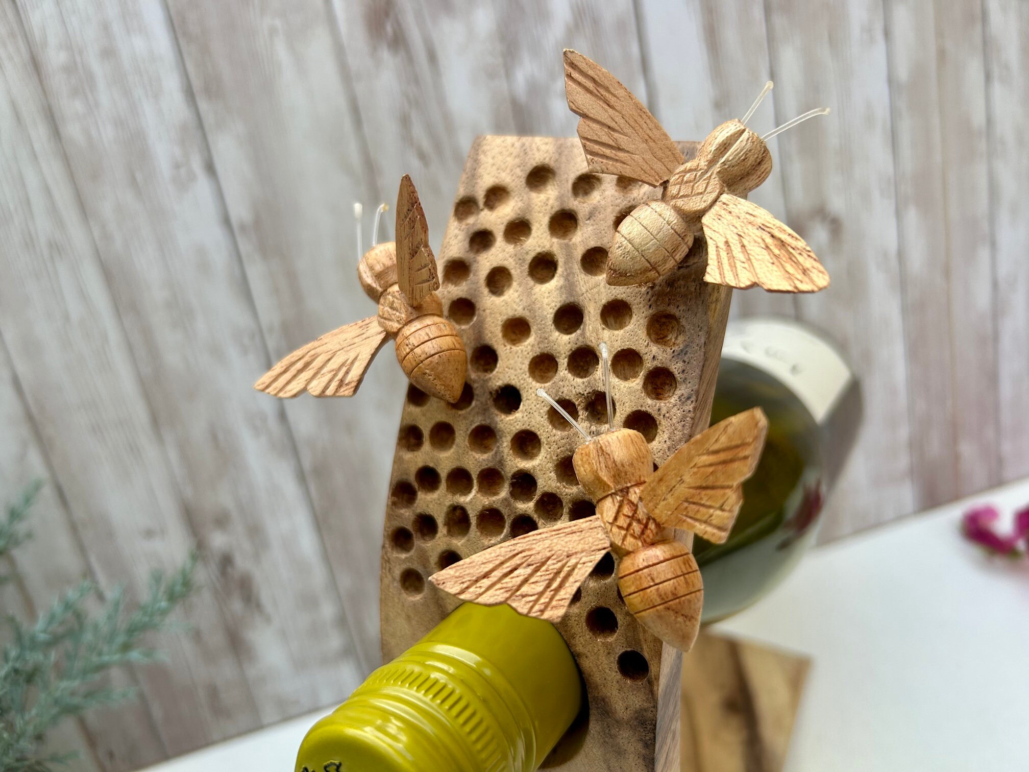 Wine Holder / Wooden Bottle Holder / Bee Gift / Tabletop Wine Holder ...