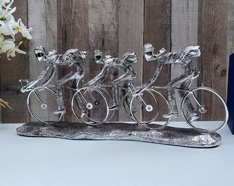 Cycling Peloton Ornament / Cyclist Figurine Sculpture Ornament / Cyclist Gift / Cycling Gifts for Dad  Men / Fathers Gift / Silver Deco Gift