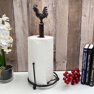 Kitchen Roll Paper Towel Holder Pole Brown Iron Cockerel - Metal Freestanding