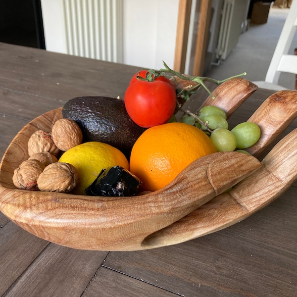 Hand Ornament / Hand Bowl / Hand Sculpture / Hands / Ornamental Bowl / Rustic Wood Fruit Bowl / Handcarved Bowl / Handmade Wooden Bowl /35cm