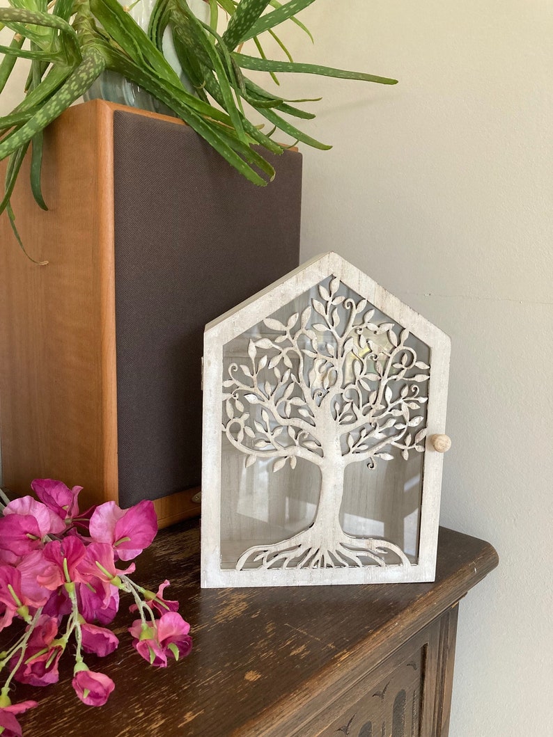 Wooden Key Holder Box Tree of Life Storage Wall Etsy