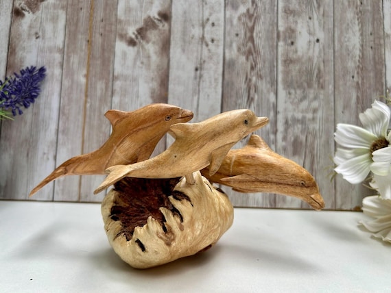 Wooden Dolphin / Dolphin Sculpture / Dolphin Ornament / Dolphin Gifts / Sealife Ornament / Dolphin Decor / Sea Life Gift / Dolphin Figurine