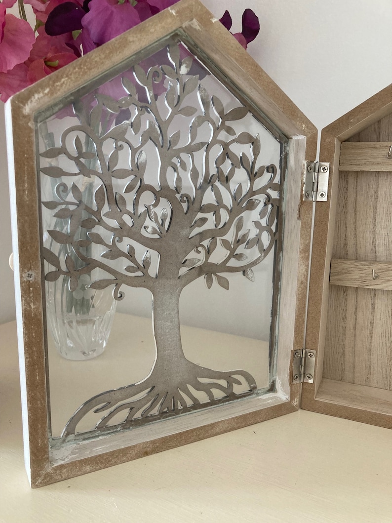 Wooden Key Holder Box Tree of Life Storage Wall Etsy