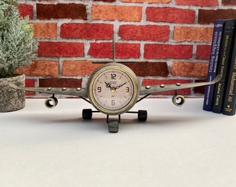 Aeroplane Clock / Grey Clock Mantle / Plane Clock / Pilots Gift / Aeroplane Gifts / Unusual Metal Clock / Gift for Him / Can Be Personalised