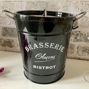 Seau à glace / Seau à glace noir / Porte-glace / Seau à glace en métal avec couvercle / Refroidisseur de bouteilles / Table de seau à glace / Français Accessoires / Glacons