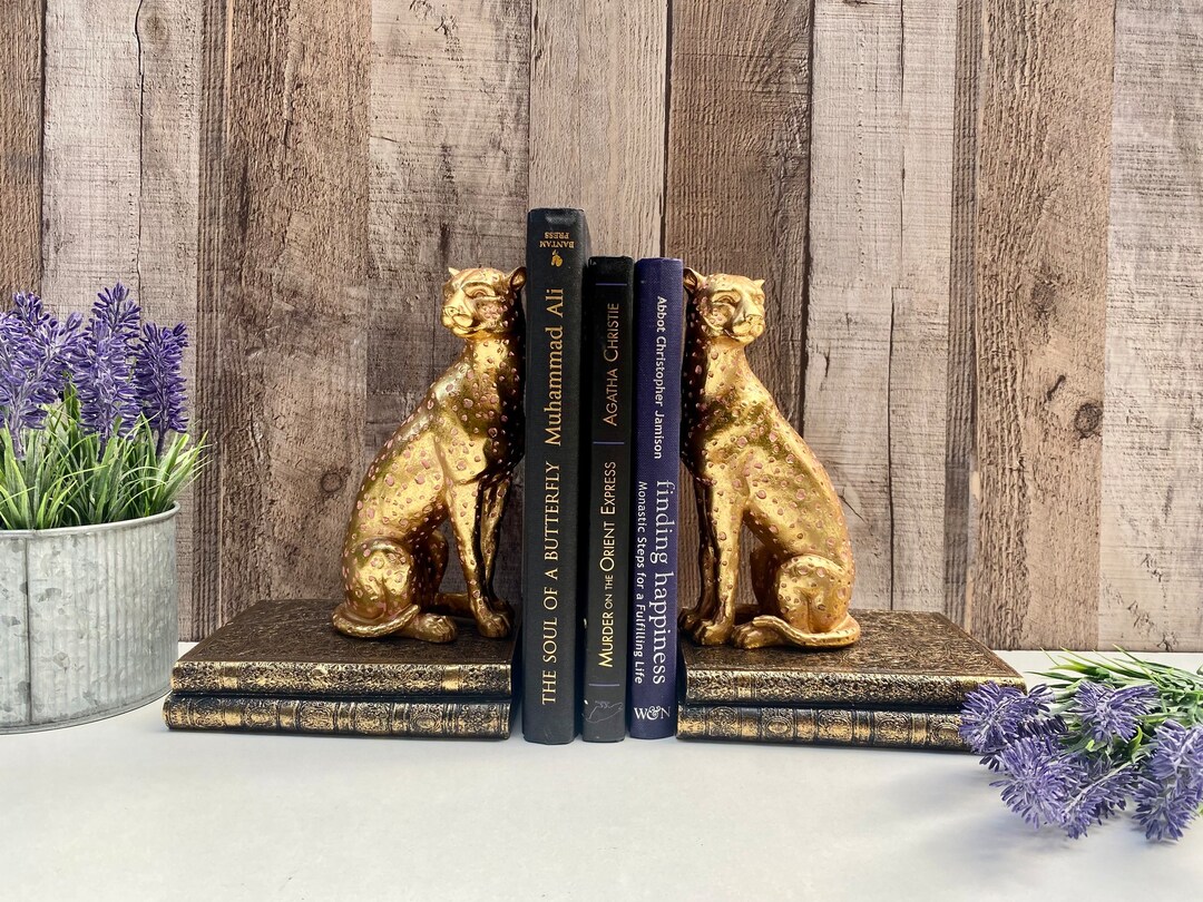 Pair Decadent Gold & Pink Leopard Bookends Heavy 2.5kg Book Ends
