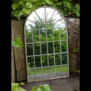 Garden Arched Mirror Gothic Rustic Distressed Grey Metal Frame Outdoor Home Wall Mounted 60cm