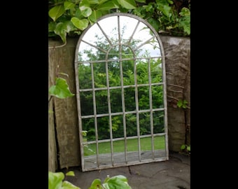 Garden Arched Mirror Gothic Rustic Distressed Grey Metal Frame Outdoor Home Wall Mounted 60cm / Can Be Personalised