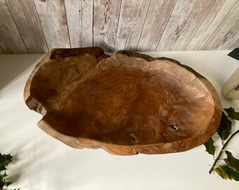 Giant Huge 90cm Teak Root Long Fruit Bowl Rustic Wood Handcarved Handmade Gift