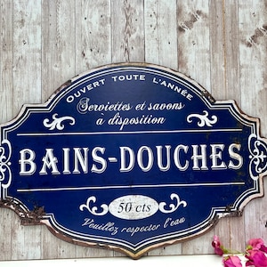Signs for Bathroom / Bathroom Sign / Bathroom Decor Blue / Metal Sign / French Bathroom Signs / French Plaques / Sign Can be Personalised