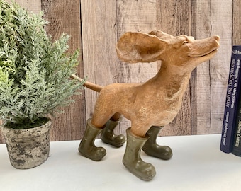 Dog Figurine - Wind in Face Dog - Dog Ornament - Dog in Boots Statue - Country Dog Hound - Home Decor - Dog Lover Gift
