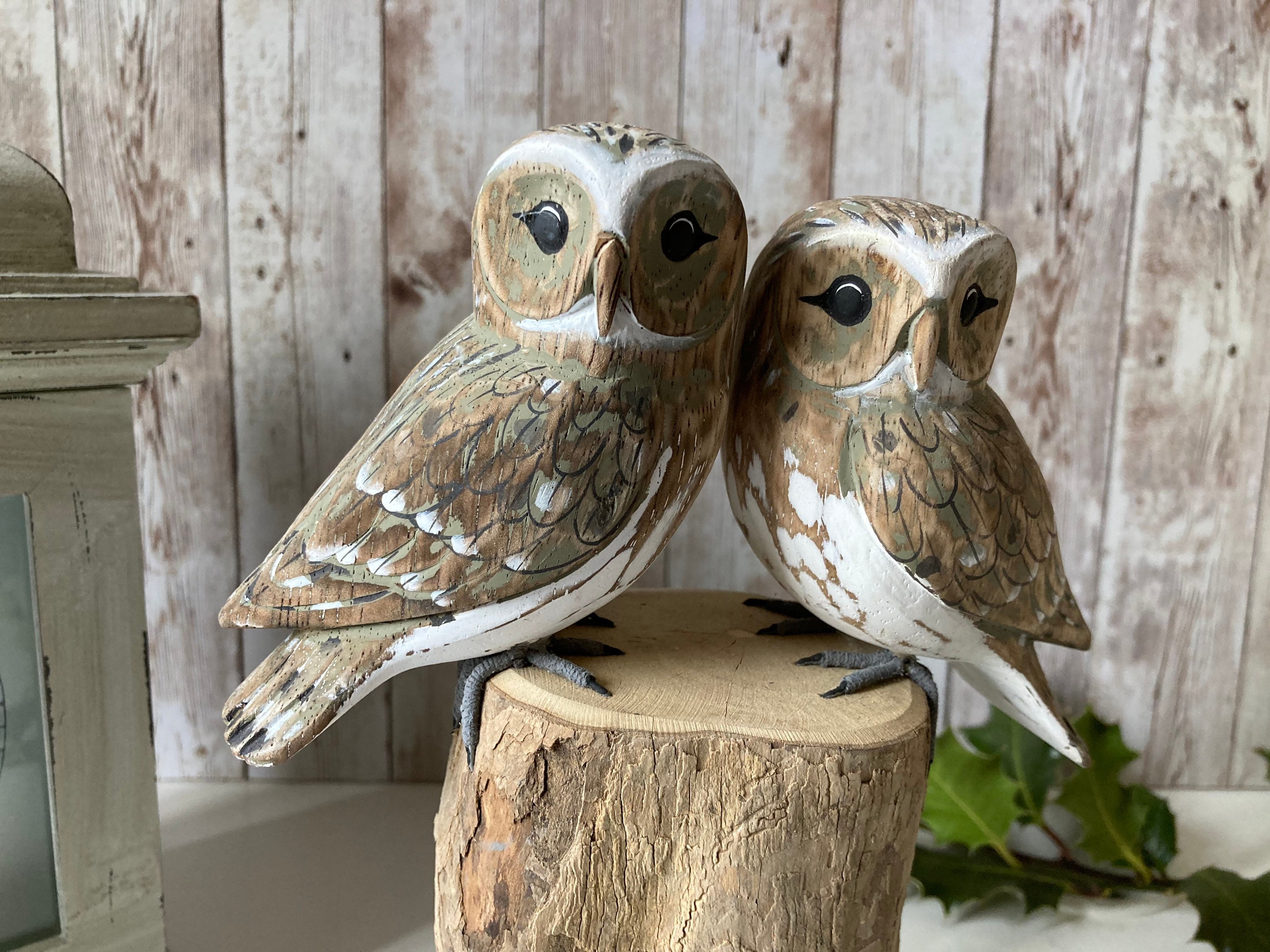 Wood Owl Figurine Ornament / Owl Statue Sculpture / Bird Ornaments ...