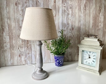 Wooden Table Lamp with Shade / Table Lamp Wood / Living Room Bedroom Lamp / Lamp and Shade / Linen Shade/ Country Rustic Lamp