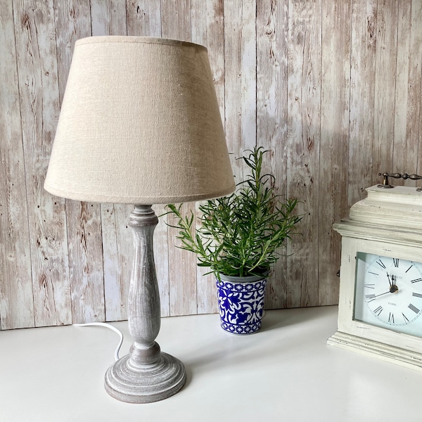 Lámpara de mesa de madera con pantalla / Lámpara de mesa de madera / Lámpara de dormitorio de sala de estar / Lámpara y pantalla / Pantalla de lino / Lámpara rústica de campo