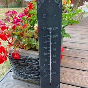 Garden Slate Thermometer Garden Gardeners Gift Outdoors 45 x 10 cm Scroll Detail / Can Be Personalised