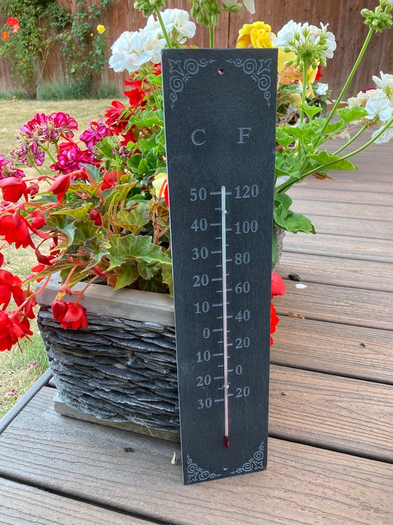 Garden Slate Thermometer Garden Gardeners Gift Outdoors 45 X 10 Cm Scroll  Detail 