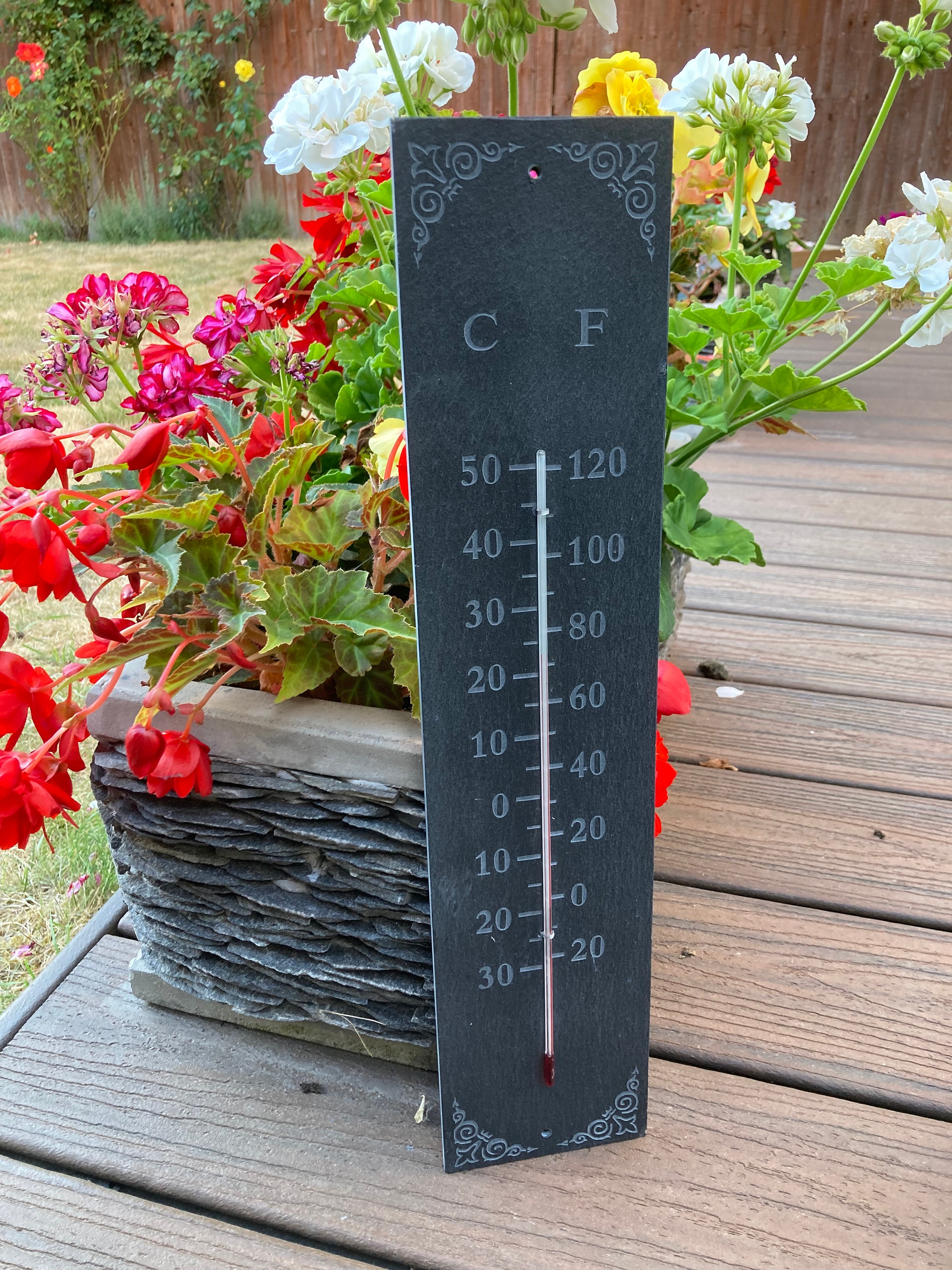 Garden Slate Thermometer Garden Gardeners Gift Outdoors 45 X 10 Cm