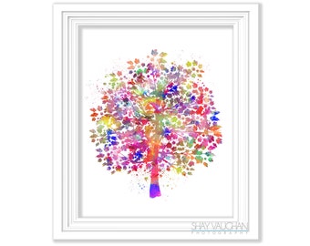 Tree Art Print Watercolor Art Poster Tree Painting Nature Illustration Wall Art Wall Decor Home Decor Office Art Wall Hanging Gift (No 242)