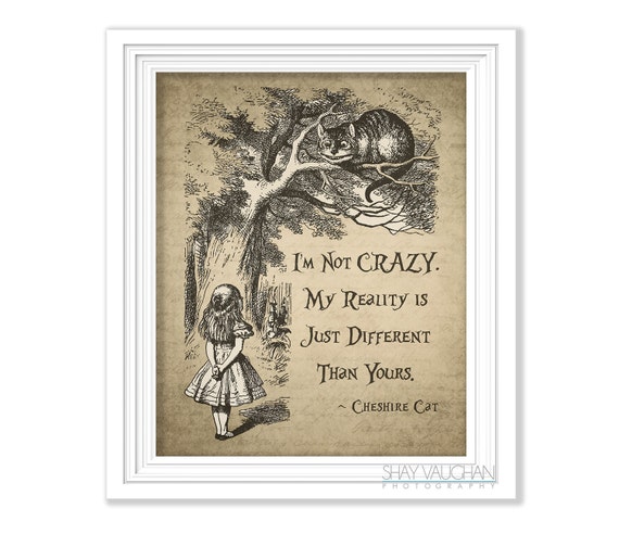 Grinsekatze Cheshire Cat Kunstdruck Zitat Ich Bin Nicht Etsy