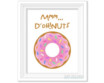 Beignet Art Print « Mmm... D’OH!nuts » Poster Illustration Pink Sprinkles Doughnout Print Home Decor Wall Art Wall Decor Glicee Gift (No.278)