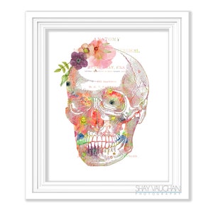 Human Skull Anatomy Art Print Watercolor Floral Skull Print Anatomical Skull Art Print Gift for Medical Student Doctors Office Art No.518