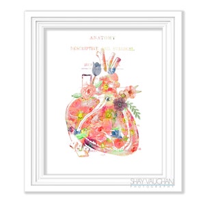 Heart Anatomy Art Watercolor Floral Heart Print Anatomical Heart Print Gift for Cardiologist Medical Student Gift Doctors Office Art No.512